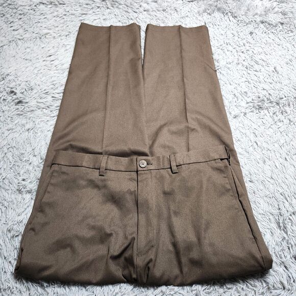 Haggar Golf Pants Mens 34x32 Cool 18 Brown Classic Fit Tan Chino‎ Dress Straight - Picture 3 of 10